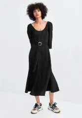 ザラ リネン ベルト ワンピース ミディ丈 M