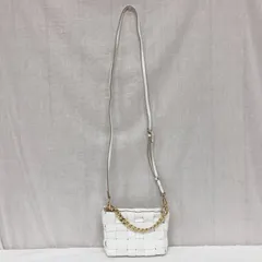 訳あり美品 23区 22SS 2way フェイクレザー ソフトメッシュミニショルダーバッグ チェーンハンドル ミニバッグ 編み込みデザイン ホワイトのサムネイル