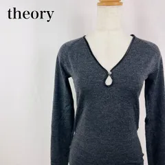 theory　セオリー　2　黒　ブラック　シンプル無地　フェミニン　Vネック　ニットソー　長袖ニットトップス 4010
