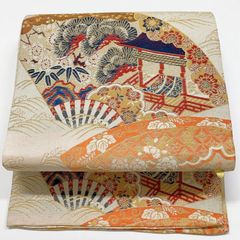 V3291 ○高級 正絹 唐織 扇面散図 六通 袋帯 - メルカリ