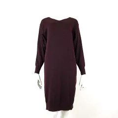 ユニクロ UNIQLO メリノ ブレンド Vネック ワンピース ニット ウール ドロップショルダー 長袖 S ボルドー