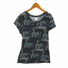 エイチ&エム H&M カットソー Tシャツ 総柄 落ち感 とろみ ストレッチ 半袖 M マルチカラー