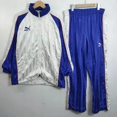 PUMA プーマ セットアップ 上下 ラグラン ジップアップ ジャケット XO パンツ O ストライプ地 切替 90s 古着 VINTAGE スポーツ ブルー系 ホワイト系 C869