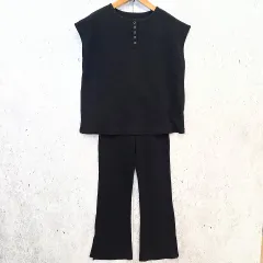 La-gemm ラジエム セットアップ リラックスウエア スーツ ワッフル 前後2Way ブラック Lサイズ □〇☆