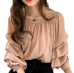 【数量限定】【1/2style】ラメ タック バルーンスリーブ チュニックブラウス ノーカラー 長袖 レディース