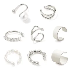 【特価商品】イヤーカフ 8個入り フェイクピアス ノンホールピアス レディース イヤリング 軟骨 挟む 重ね付け ピアス穴不要 アレルギー対応 おしゃれ 誕生日 母の日 結婚式 記念日 合金製 シルバー