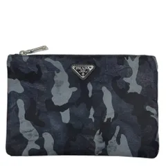 プラダ カモフラージュ 迷彩 ナイロン ポーチ 化粧ポーチ メイクポーチ ブラック ナイロン 三角プレート トライアングルロゴ 2M1312 PRADA 上品 洗練 高級感 軽量 実用性 存在感