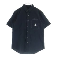 STUSSY (ステューシー) ×mastermind JAPAN マスターマインドジャパン スカル刺繍 半袖ボタンダウンシャツ ブラック