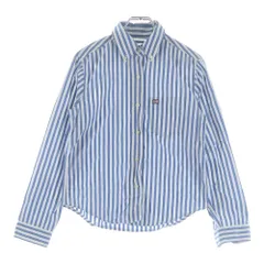 POLO JEANS (ポロ ジーンズ) ワンポイントロゴ刺繍 ストライプ総柄 ボタンダウン 長袖シャツ ライトブルー S