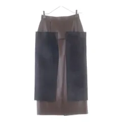 FENDI (フェンディ) レザー切替ナイロン ロングスカート ブラウン レディース