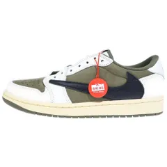 NIKE (ナイキ) ×TAVIS SCOTT AIR JORDAN1 LOW OG SP トラヴィス スコット エアジョーダン1 リバースオリーブ DM7866-200 ローカットスニーカー ホワイト/カーキ US9/27.05cm