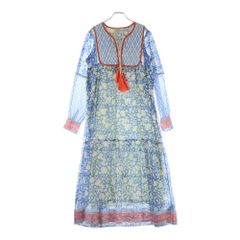 70s USA古着 マキシワンピース パッチワーク風 花柄 フレア