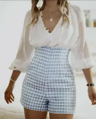 ZARA ザラ ストラクチャー ツイード ハイウエスト バミューダ パンツ L