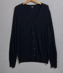 XL ) ユニクロ ブラック ウール100% ニット カーディガン