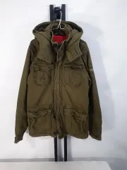 アバクロンビー マウンテンパーカー キルティング ダウン マルチポケット ミリタリー ジャケット カーキ L