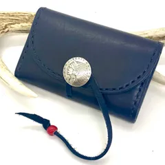 サドルレザー　コンパクトウォレット　コインコンチョ　黒