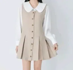 OP123 ベージュ プリーツ ビスチェ ミニ ONE PIECE