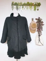 RENEEVON ウールバイカラー キルティングロングジャケット 55 軽量ダウン ネイビー