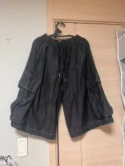 黒デニム カーゴ ハーフパンツ