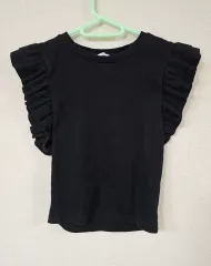 ザラ ブラック フリル 半袖 Tシャツ M