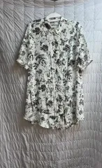 フラワー プリント 半袖 ブラウス ロング丈 ミニ ONE PIECE