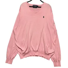 POLO GOLF Ralph Lauren ポロゴルフ ラルフローレン Vネック コットンニット セーター メンズXXL相当 古着 ワンポイントロゴ刺繍 100%コットン ピンク【ニット・セーター】/ IA308