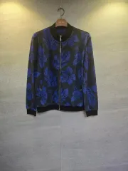 ブルー フラワー パータン ブルゾン