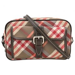 バーバリー ブルーレーベル ノバチェック ショルダーバッグ ブラウン×レッド Aランク bb9914cc