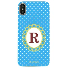 【新品未使用】らくらくスマートフォンme F-01L クリア ハードケース ( 水玉模様  イニシャルR) ブルー ドット 水玉 イニシャル アルファベット