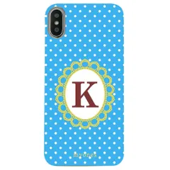 【新品未使用】iPhone14 アイフォン14 クリア ハードケース ( 水玉模様  イニシャルK) ブルー ドット 水玉 イニシャル アルファベット