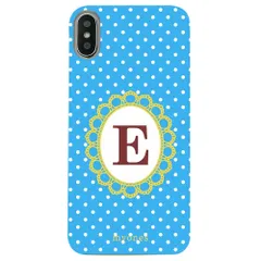 【新品未使用】らくらくスマートフォンme F-01L クリア ハードケース ( 水玉模様  イニシャルE) ブルー ドット 水玉 イニシャル アルファベット