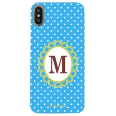 【新品未使用】らくらくスマートフォンme F-01L クリア ハードケース ( 水玉模様  イニシャルM) ブルー ドット 水玉 イニシャル アルファベット