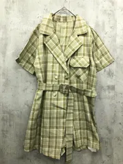 展示品■LA POMME petit ラポミ プチ 半袖 チェック柄 サロペット オーバーオール sizeM/黄緑 ■◆ レディース