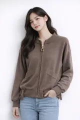 ブラウン ニット ジップアップ カーディガン