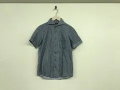美品本物ミッシェルクランオムMICHELKLEINHOMMEコットンストライプ柄半袖シャツメンズサーフワークアメカジミリタリービジネススーツモードゴルフドレスストリートスケーター白ホワイト紺ネイビー44S日本製