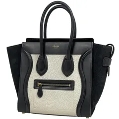 セリーヌ CELINE ラゲージ マイクロショッパー バイカラー トートバッグ ハンドバッグ レザー ブラック ホワイト 【中古】
