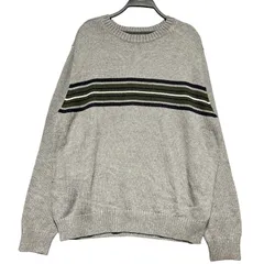 St.John’s Bay セントジョンズベイ ボーダー柄 長袖 コットンニットセーター メンズXL 古着 グレー カーキグリーン ネイビー ホワイト 【ニット・セーター】 / IA310