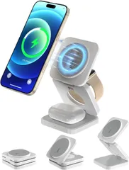 新品 ワイヤレス充電器 3-in-1 マグネット式 折り畳み式 Qi対応 急速充電 軽量 5W/7.5W/10W/15W対応iPhone16/15/14/13/12/iWatch Ultra2/Ultra/SE/10/9/8/7/6/5/4/3/AirPods