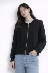 ブラック ニット ジップアップ カーディガン