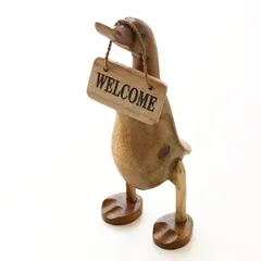アヒル 置物 木製 玄関 ウェルカムボード WELCOME オブジェ インテリア 木彫り ウッド 天然木 バリ雑貨 アジアン雑貨 かわいい プレート 飾り 店舗ディスプレイ ナチュラル ウェルカムボードダック