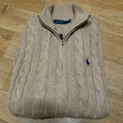 ポロ 新モデル ケーブルニット ハーフジップ ベージュ Lサイズ