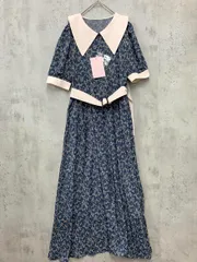 展示品■ CLASSICAL ELF クラシカルエルフ mi1139044 mily bilet トレンドのレトロガーリー 小花柄ベルト付きビッグカラー ワンピース sizeL/ネイビー ■◆ レディース