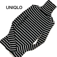 UNIQLO ユニクロ　ウール100% ハイネックボーダーニット　長袖　ブラック×アイボリー　Sサイズ