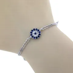 K14WG ホワイトゴールド ブレスレット キュービックジルコニア 合成サファイア クラスター ラウンド 17.5cm【新品仕上済】【el】【中古】