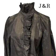 ジェイアンドアール　J&R　シルク100% 　ゴールドラメ 格子柄 フリルブラウス ヴィンテージ