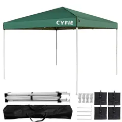 新品 CYFIE タープテント 2mx2m ワンタッチ 大型 日除け 高耐水 3階段高さ調節 簡易設営 アウトドア キャンプ BBQ イベント 運動会 収納袋付き グリーンのサムネイル