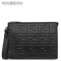 FENDI ズッカ　ポーチ クラッチバッグ セカンドバッグ　ロゴ　FF レザー フェンディ FENDI クラッチバッグ ズッカ エンボス レザー ブラック