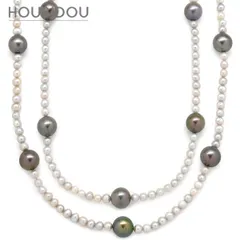 ネックレス 黒蝶パール 淡水パール シルバーグレー 真珠 SV925 グレー ミックスパール ラウンド オフラウンド 【中古】