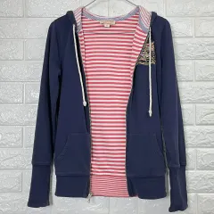 Polo Jeans レディース ネイビー フード ジップアップ XS (ストライプ 裏地) 44