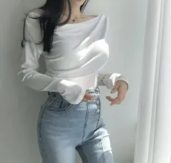 白シャーリング長袖Tシャツ一回着用